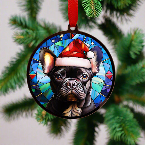 French Bulldog in Santa Hat Suncatcher Decoration
